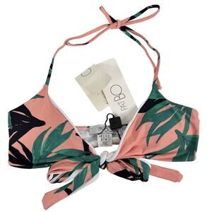 PATBO Tropical Floral Triangle Black Salmon Bikini Top Size 4 NWT